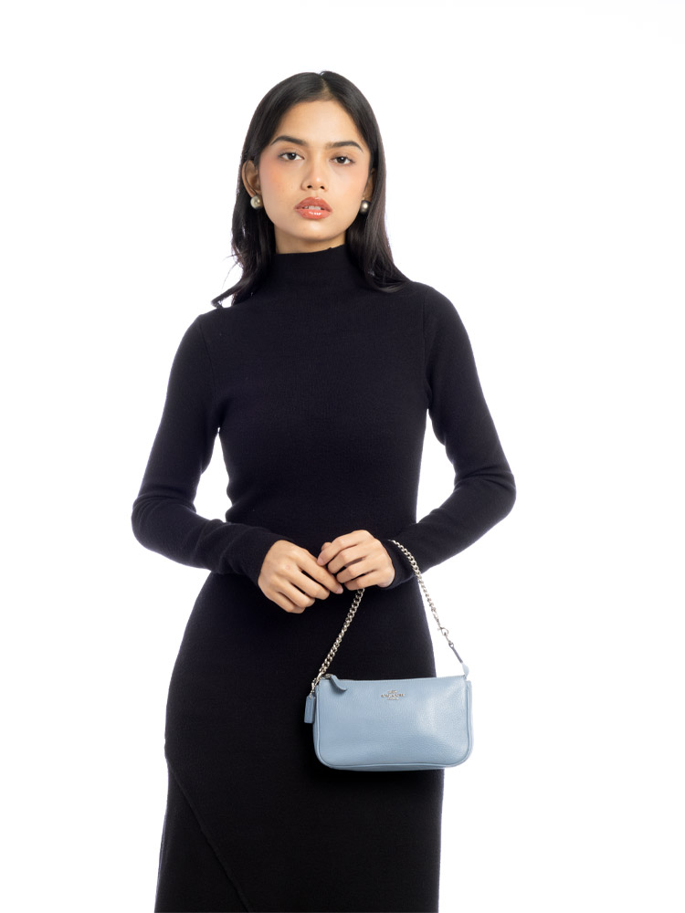 F53340 Pebble Leather Large Wristlet Cornflower