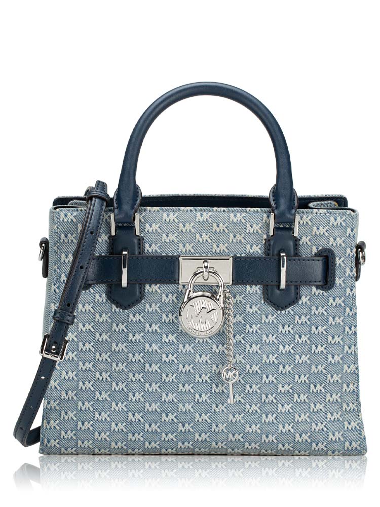 Signature Embossed Hamilton Small Satchel Washed Denim
