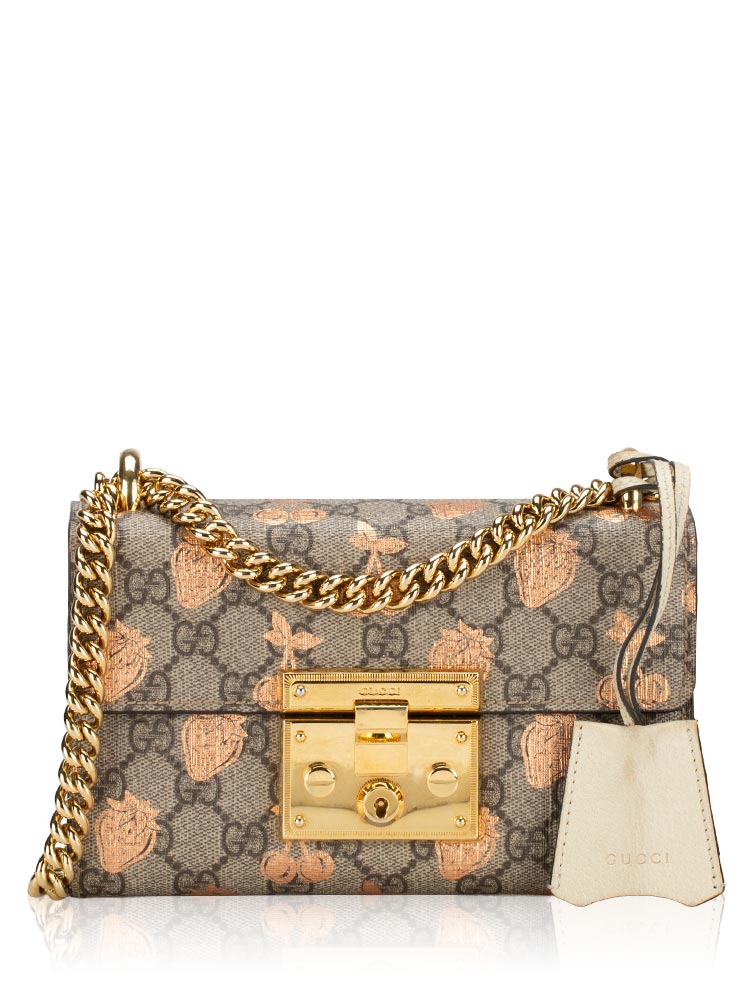 GG Supreme Berry Padlock Small Shoulder Bag Beige Ebony