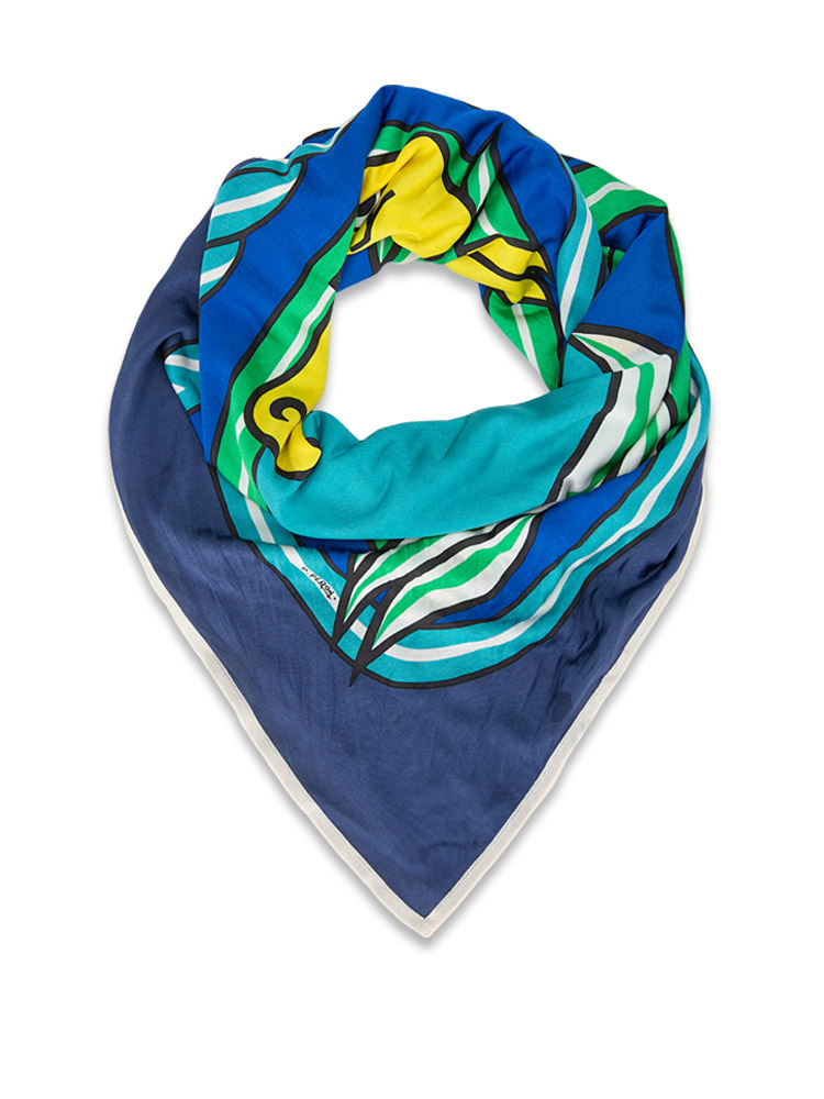 Silk Jersey Quadrige 90 Scarf Blue Multicolor