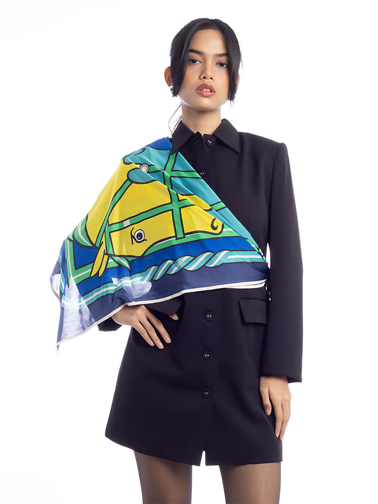 Silk Jersey Quadrige 90 Scarf Blue Multicolor