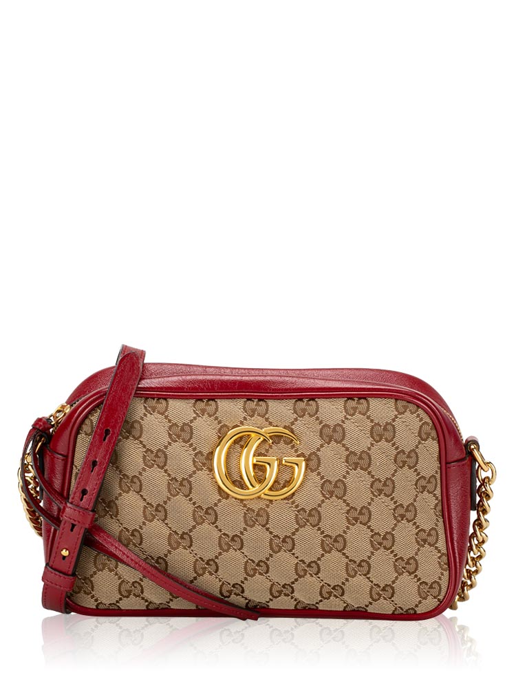 Canvas Matelasse GG Marmont Small Camera Bag Beige Ebony Cherry Red