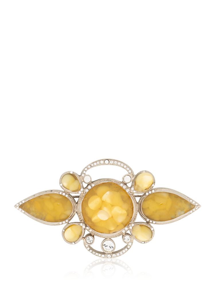 Cabochon Stones Crystals Brooch Silver Yellow