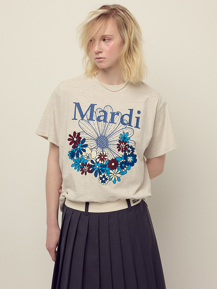 Flower Mardi Jardin T-Shirt Oatmeal Blue