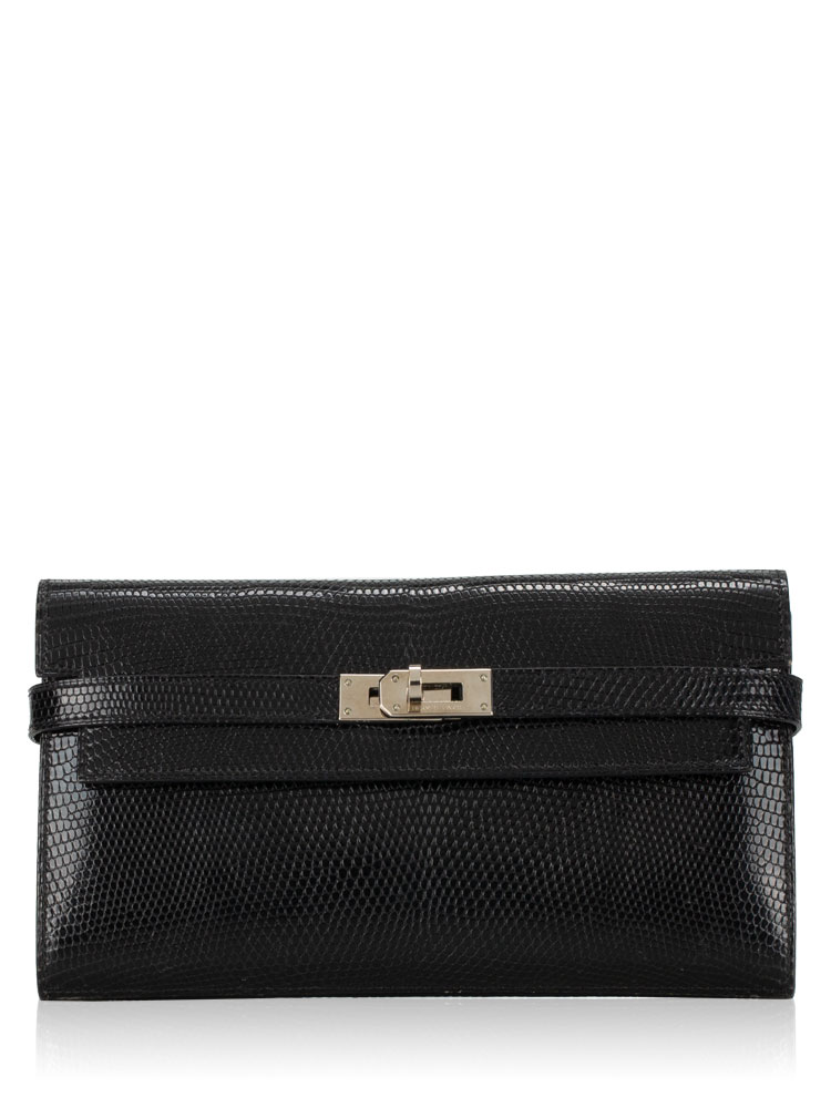 Varanus Niloticus Lizard Kelly Long Wallet Noir