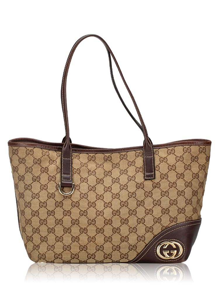 GG Canvas Britt Medium Tote Beige Ebony