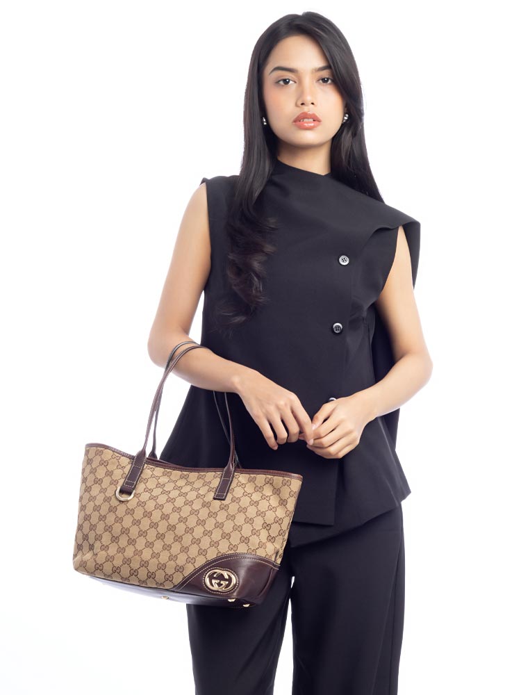 GG Canvas Britt Medium Tote Beige Ebony