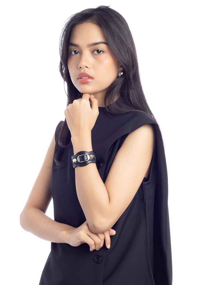 Classic Silver Cuff Bracelet Noir Sz S