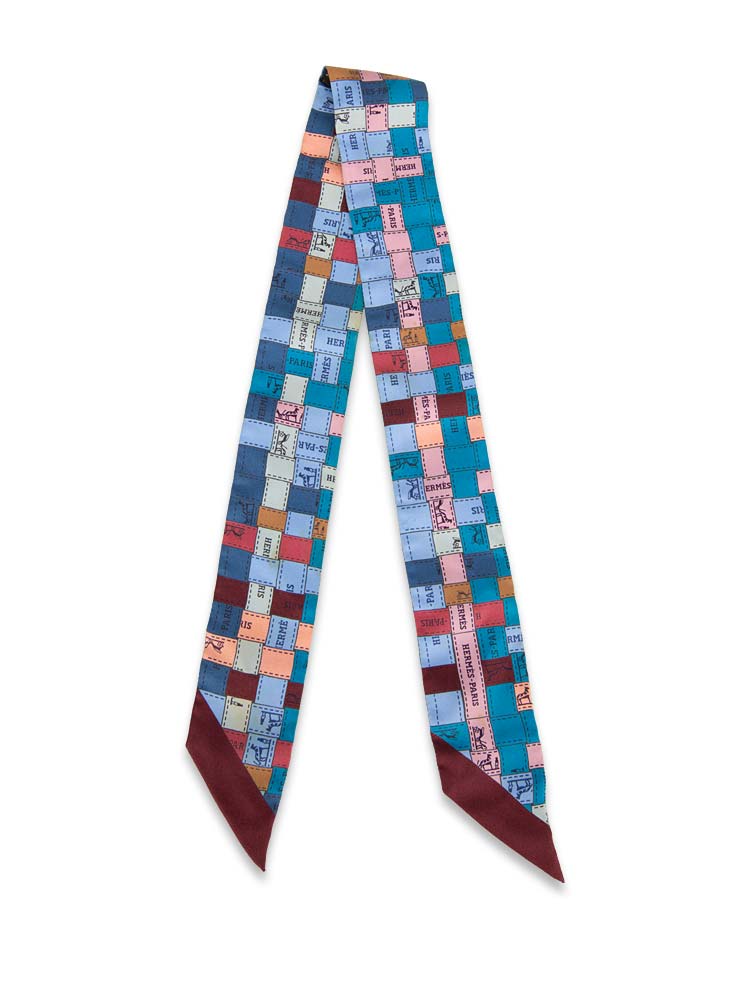 Bolduc Au Carre Silk Twilly Ciel Cobalt Bordeaux
