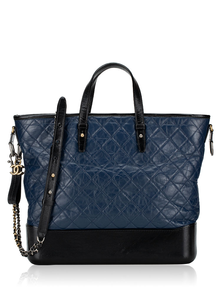 Aged Calfskin Gabrielle Large Tote Navy Black