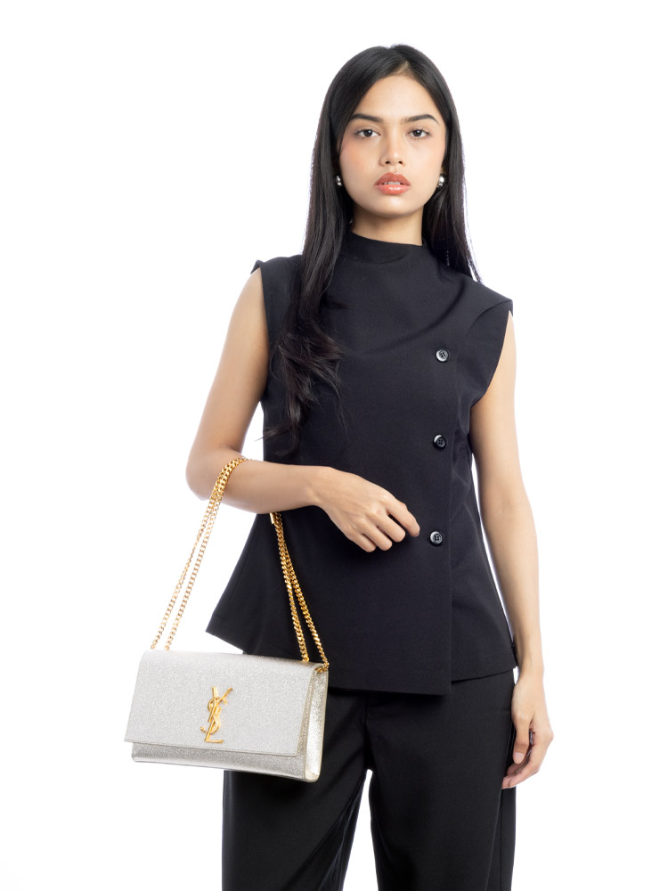 Metalic Calfskin Kate Medium Shoulder Bag Gold