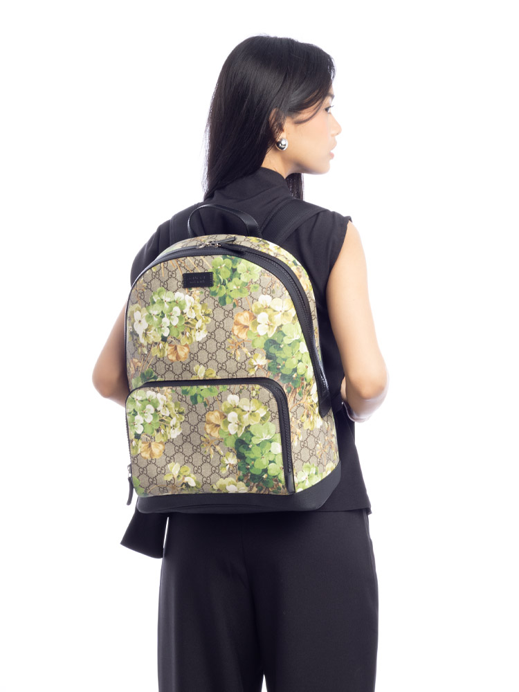 GG Supreme Blooms Day Medium Backpack Beige Green