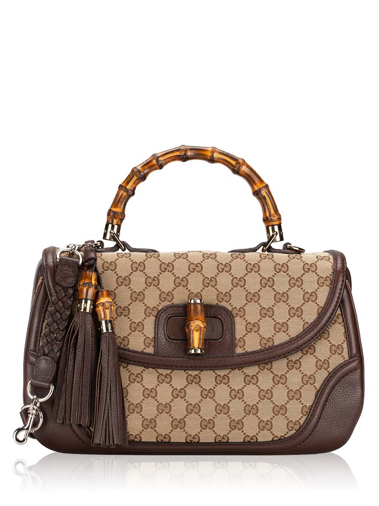 GG New Bamboo Large Top Handle Bag Beige Ebony