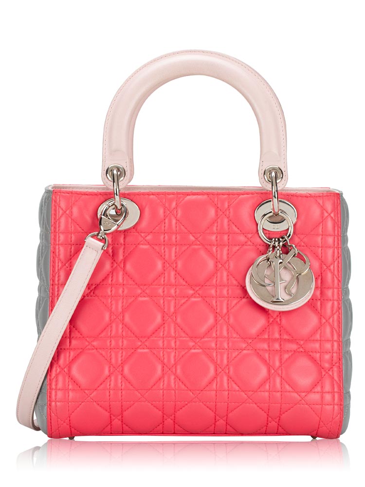 Lambskin Cannage Tri-Color Medium Lady Dior Fuchsia