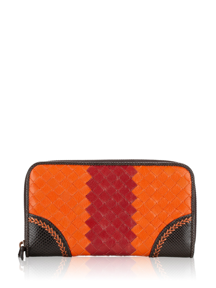 Nappa Intercciato Tricolor Zip Wallet Orange Red Black