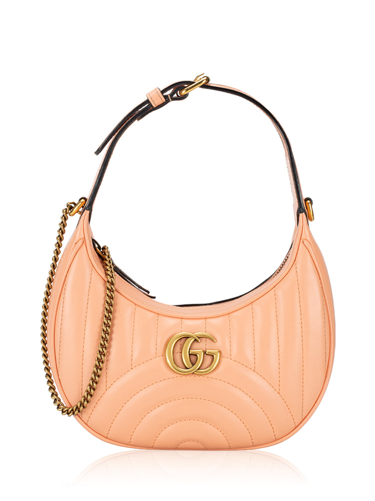 Calfskin Matelasse GG Marmont Mini Half Moon Hobo Peachy Chic