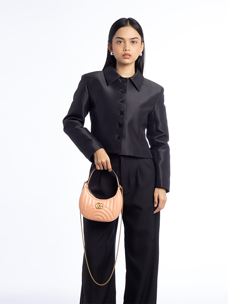 Calfskin Matelasse GG Marmont Mini Half Moon Hobo Peachy Chic