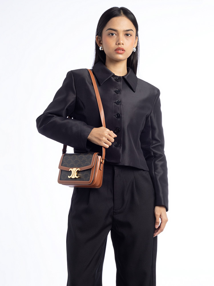 Triomphe Canvas Teen Shoulder Bag Tan