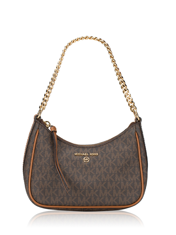 Signature Jet Set Charm Small Chain Pouchette Brown Acorn
