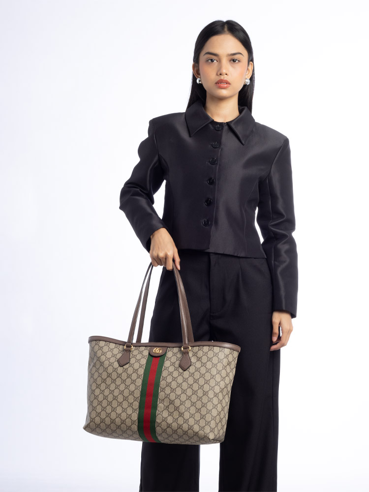 GG Supreme Ophidia Medium Tote Beige Ebony