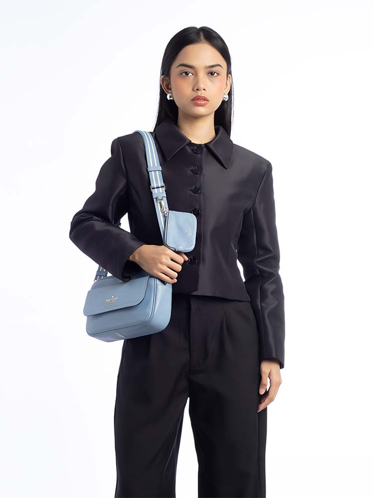 Rosie Leather Camera Bag Dusty Blue
