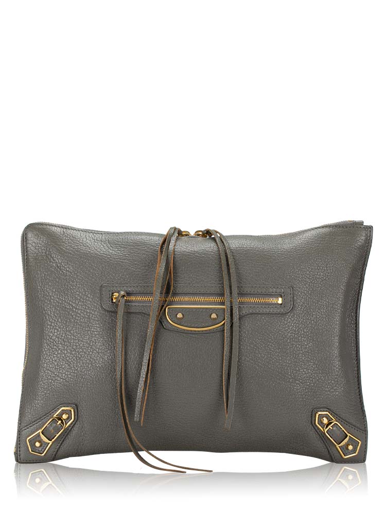 Gold Metallic Edge Pouch Gris Acier