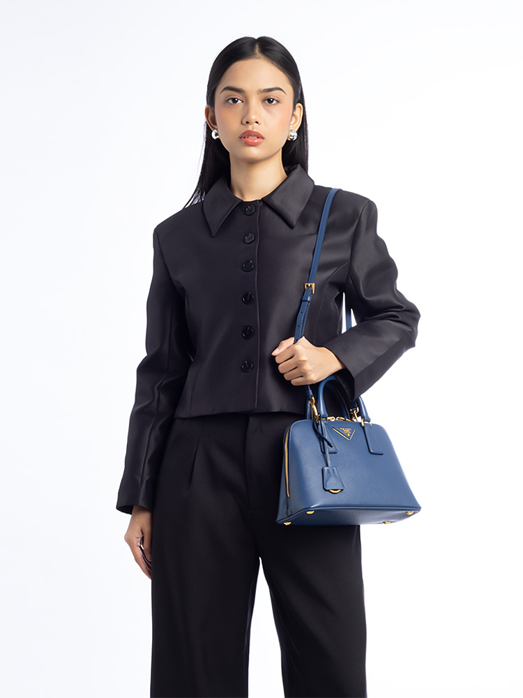 Saffiano Lux Promenade Small Top Handle Bag Bluette