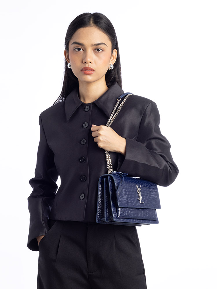 Croc Stamp Monogram Sunset Medium Shoulder Bag Navy