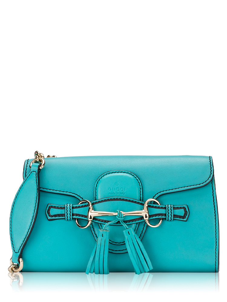 Smooth Calfskin Emily Small Chain Shoulder Bag Turquoise