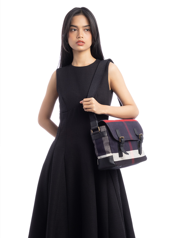 Canvas Mega Check Baildon Small Messenger Black