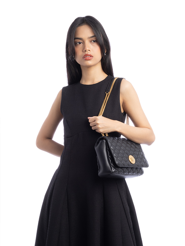 Nappa Quilted La Medusa Chain Crossbody Black