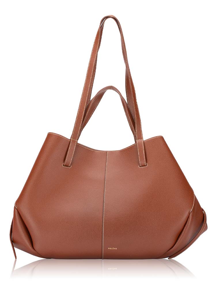 Textured Calfskin Cyme Tote Cognac