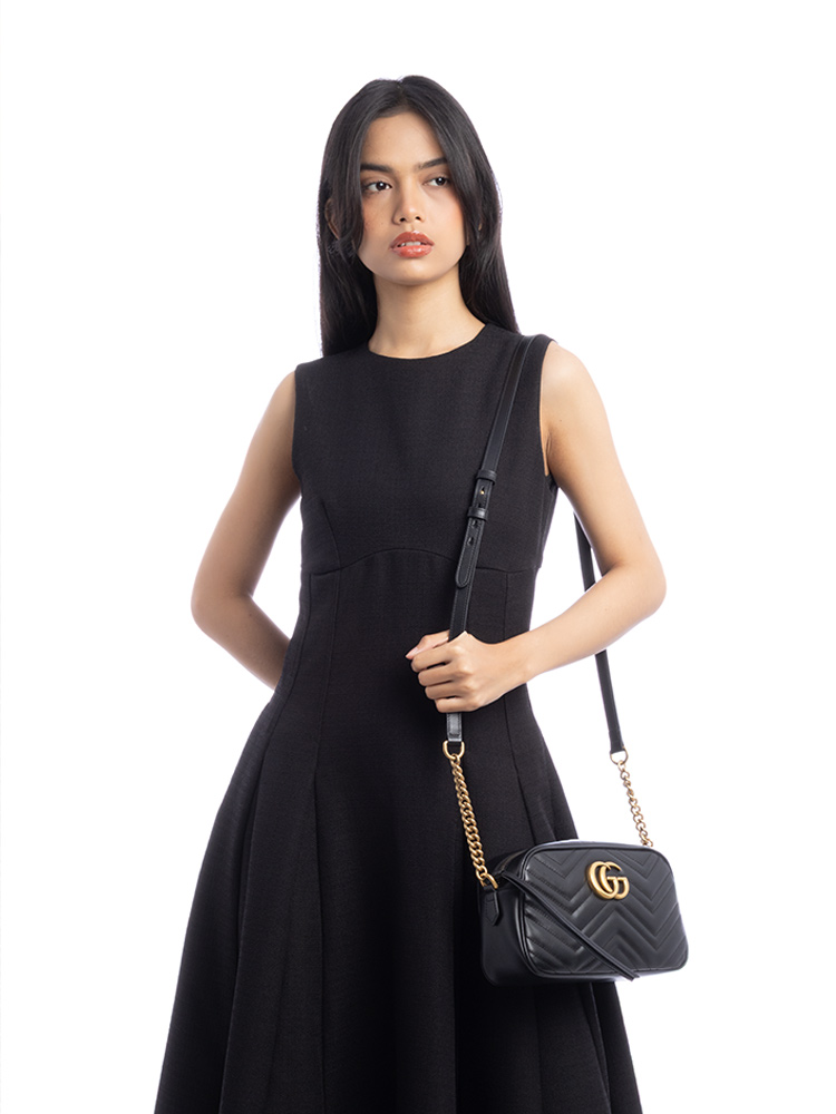 Calfskin Matelasse GG Marmont Small Camera Bag Black