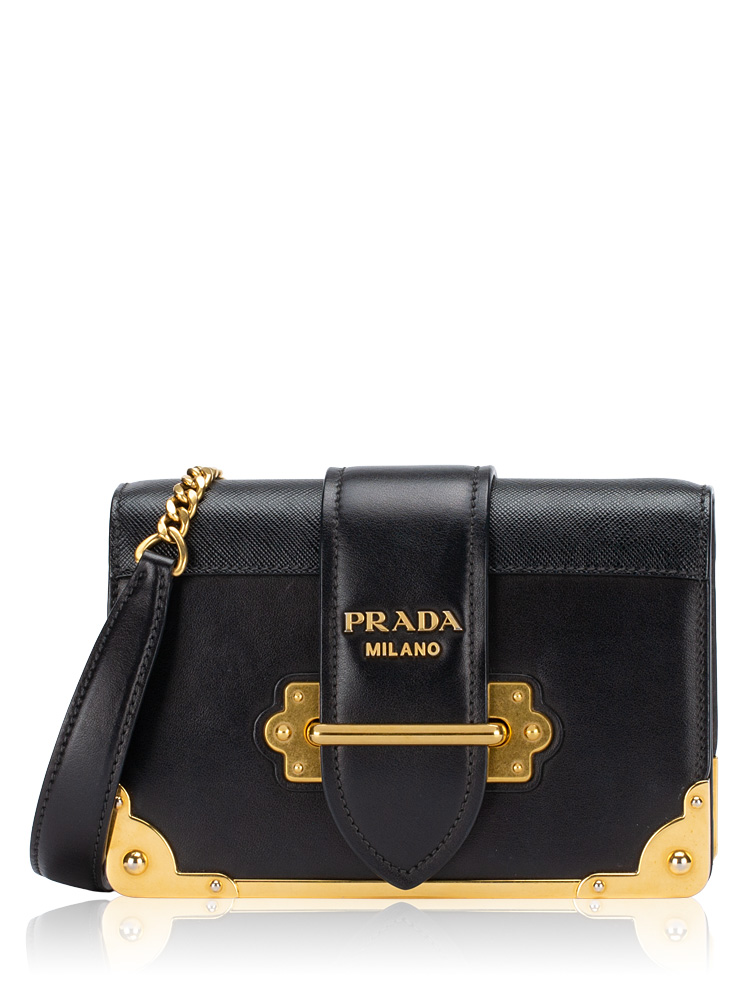 1BH018 City Calf Saffiano Cahier Shoulder Bag Nero