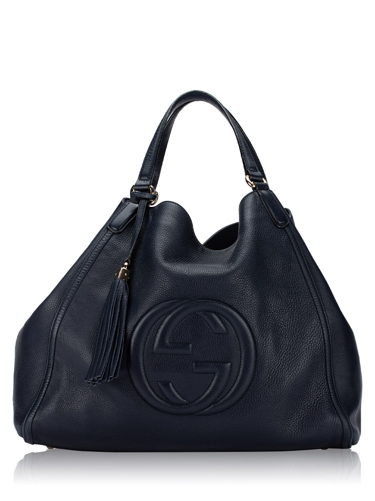 Pebbled Calfskin Soho Large Shoulder Bag Navy