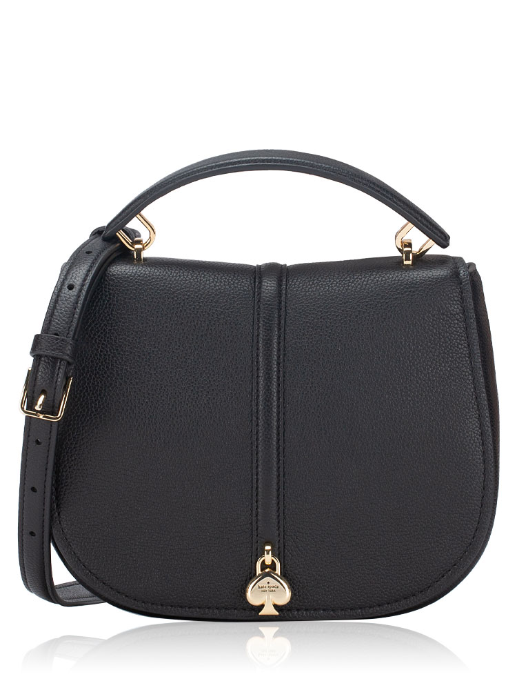 Kayla Pebbled Leather Saddle Bag Black