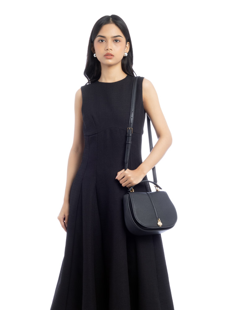 Kayla Pebbled Leather Saddle Bag Black