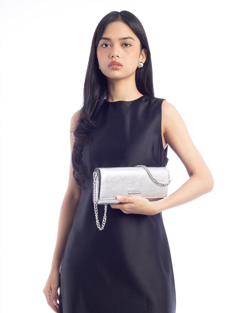 Jet Set Embellished Leather Medium Crossbody Silver