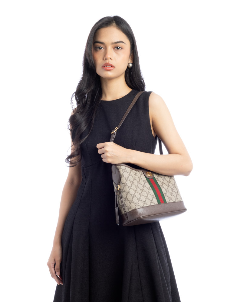 GG Supreme Ophidia Small Shoulder Bag Beige Brown
