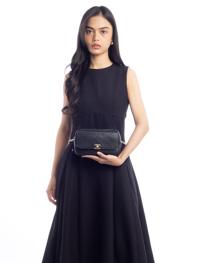 Calfskin Casual Trip 2 Way Bag Black