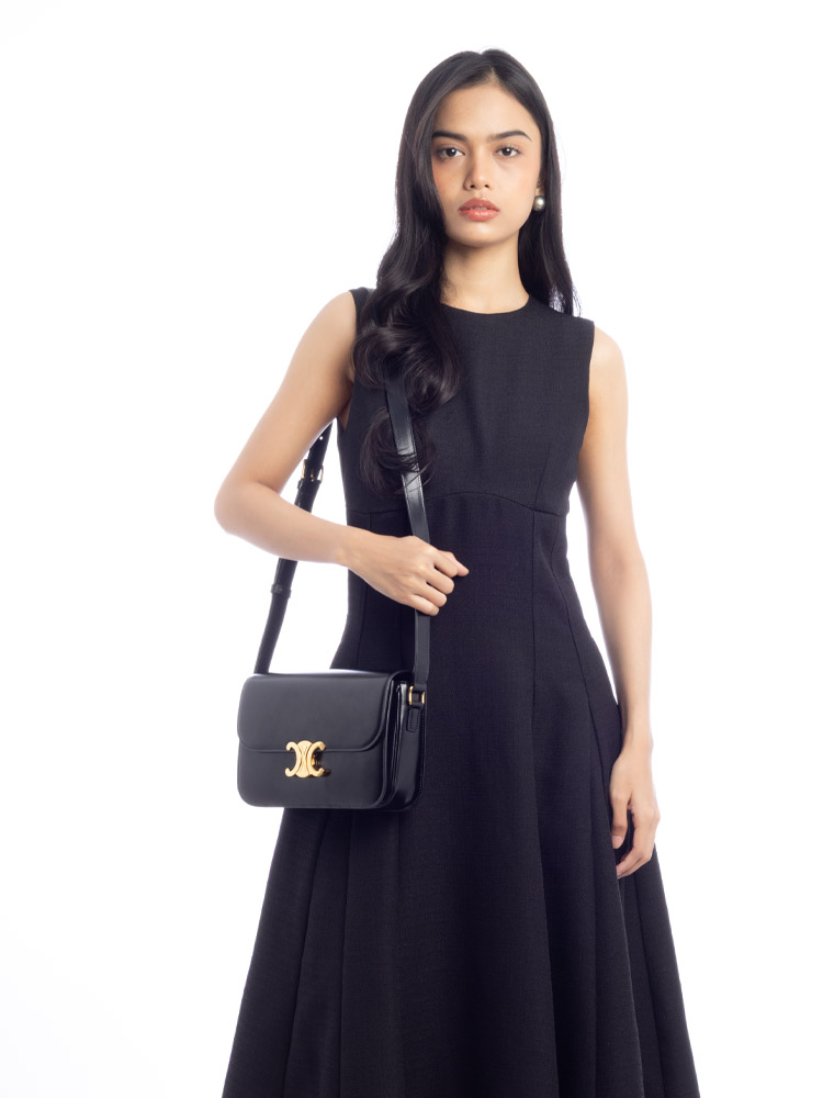 Shiny Calfskin Classique Triomphe Bag Black