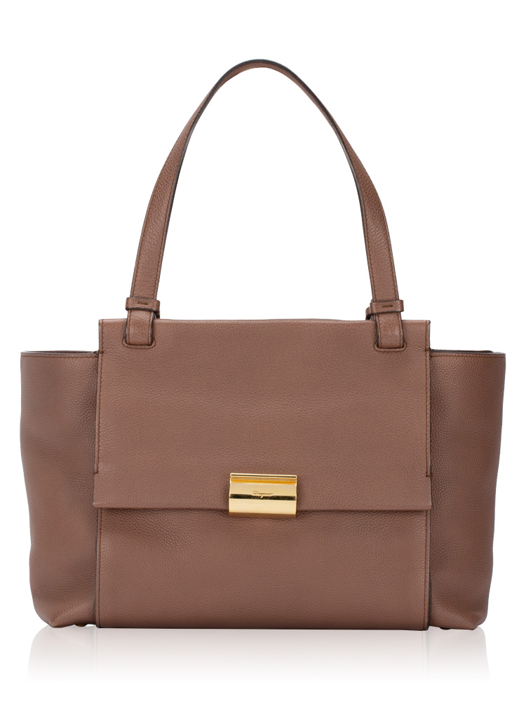 Calfskin Ginger Flap Tote Brown