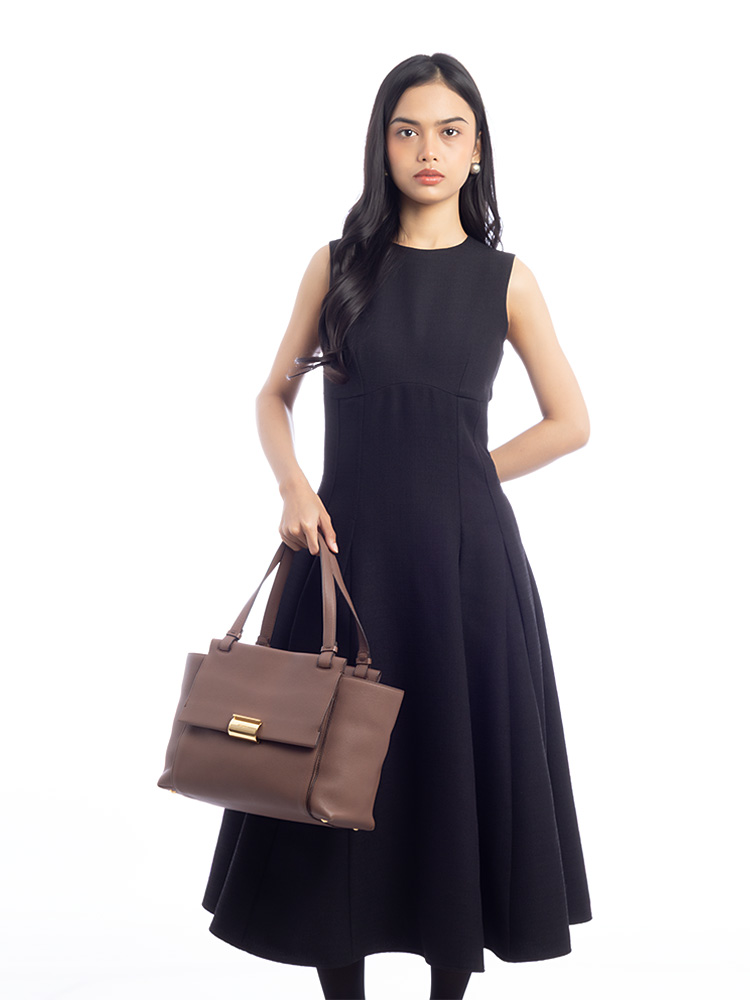Calfskin Ginger Flap Tote Brown