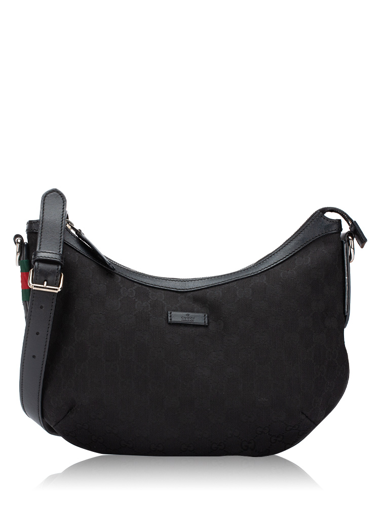 GG Canvas Half Moon Medium Messenger Black