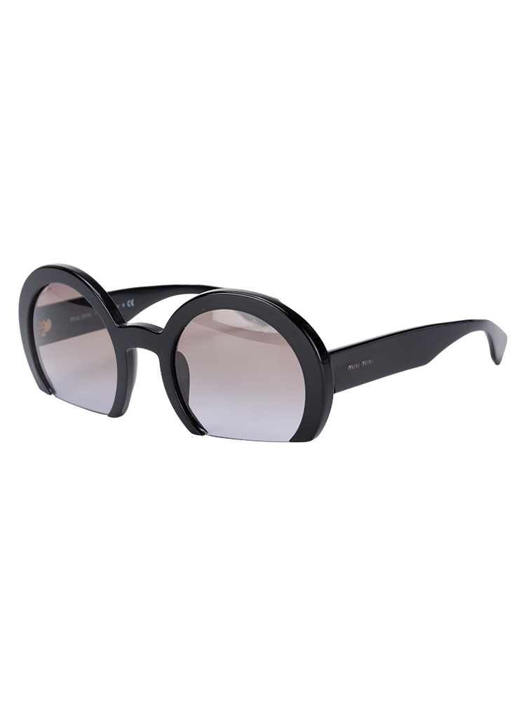 SMU07Q-A Half Rim Round Sunglasses Black