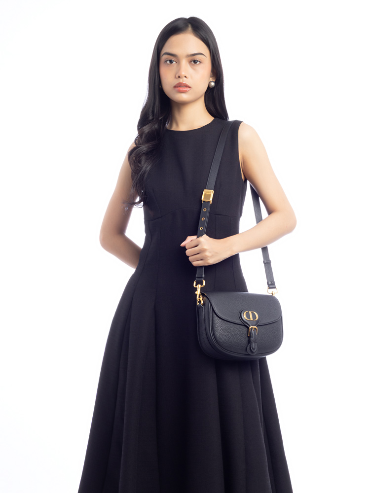 Grained Calfskin Bobby Medium Shoulder Bag Black