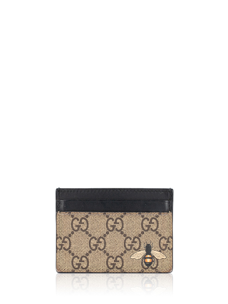 GG Supreme Bee Card Holder Beige Ebony Black