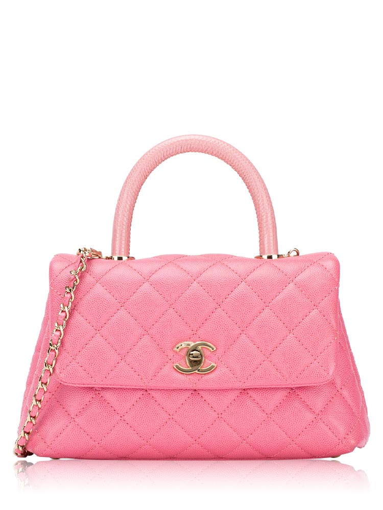 Caviar Small Coco Handle Flap Bag with Lizard Handle Pink