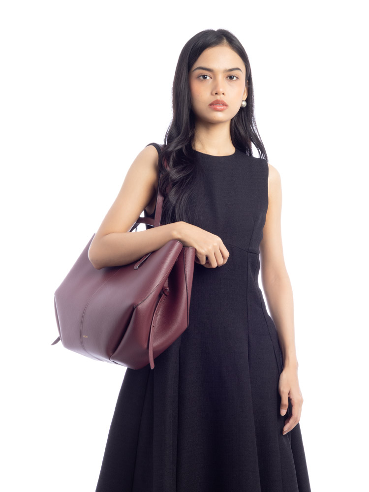 Textured Calfskin Cyme Tote Black Cherry