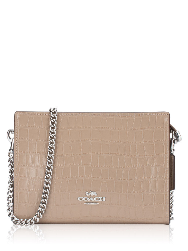 CR237 Crocodile Embossed Slim Crossbody Stone